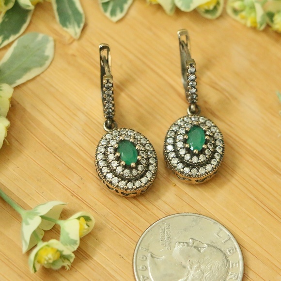 925 Sterling Silver with Jade & CZ Stones SOLD - Picture 2 of 5